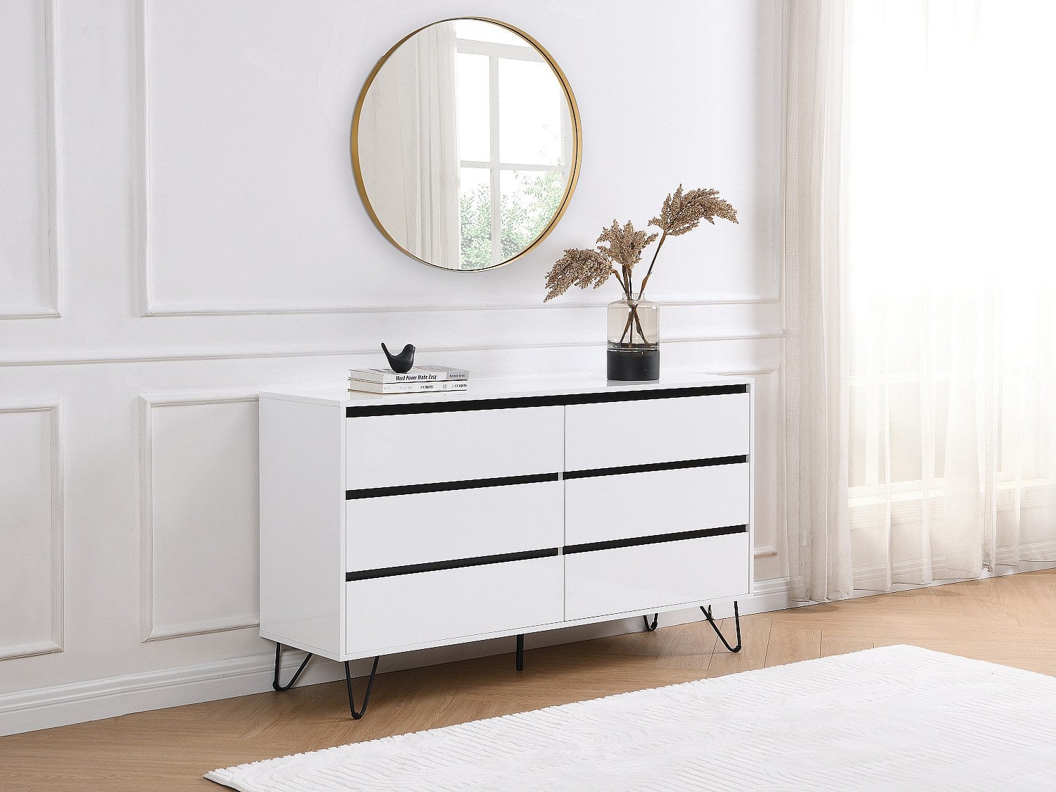 Vente-Unique  Cómoda 6 Cajones, Mdf, Y, Abuja Blanco/Negro , Leroy Merlin