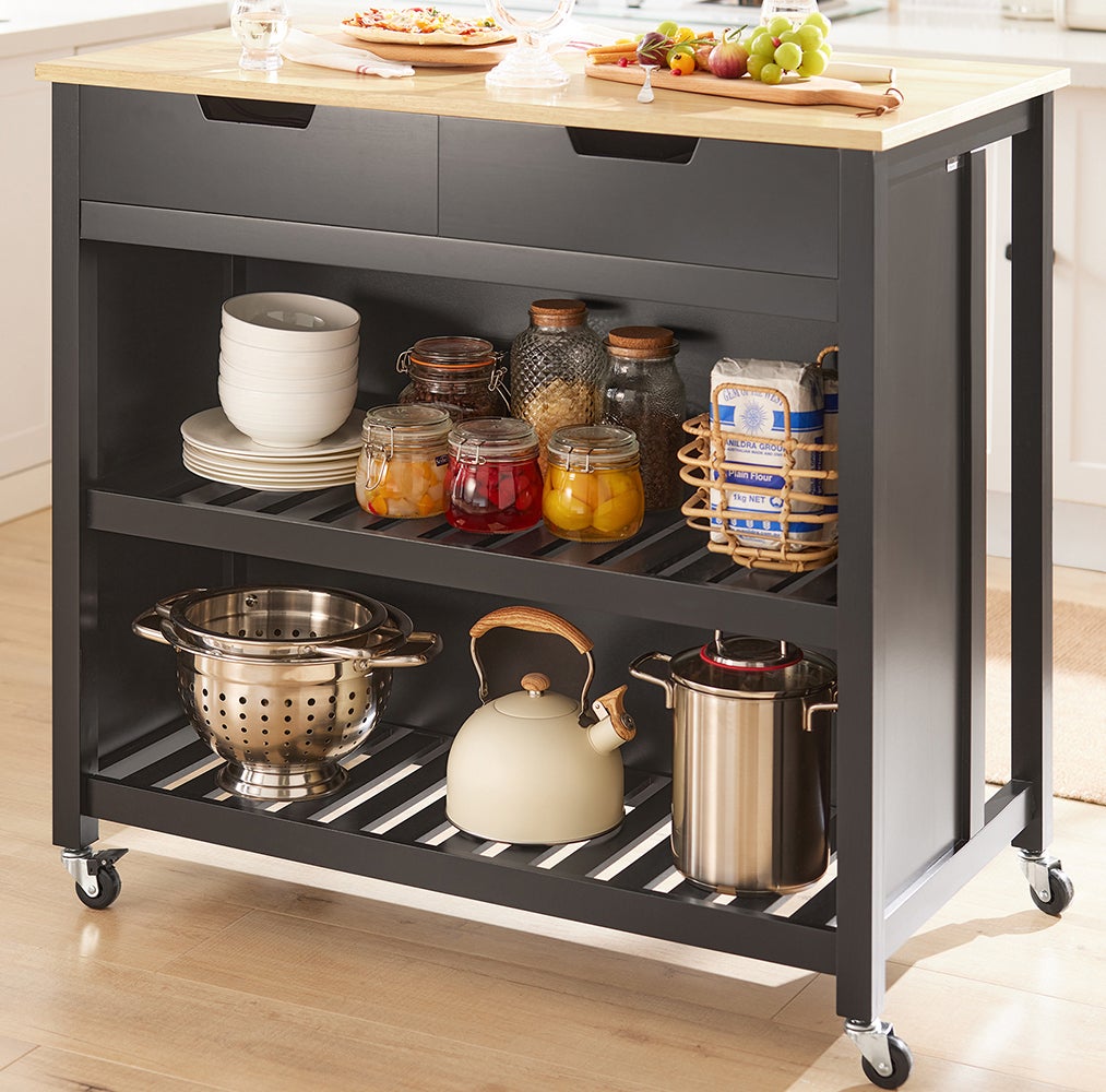 SoBuy FKW74-SCH Cuisine Buffet Desserte de Cuisine à roulettes Table Roulante Meuble de Rangement pour Cuisine et Salon avec 2 tiroirs et 2 étagères - 2
