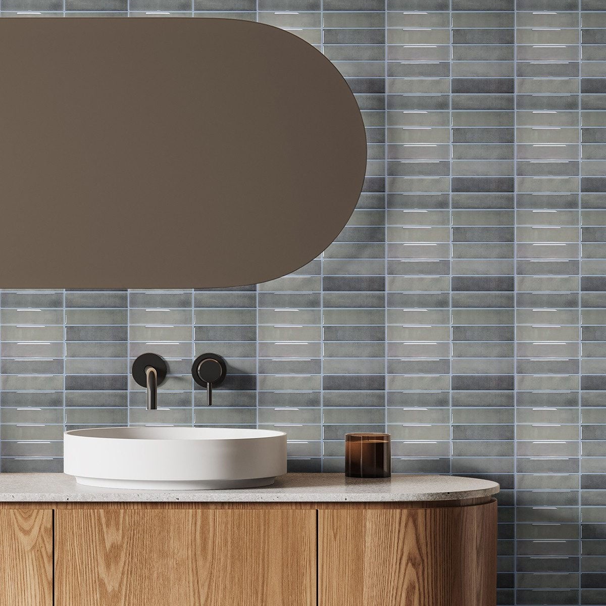 Lot de 10 crédences adhésives pour cuisine, salle de bain, carrelage mural, gris clair - 3