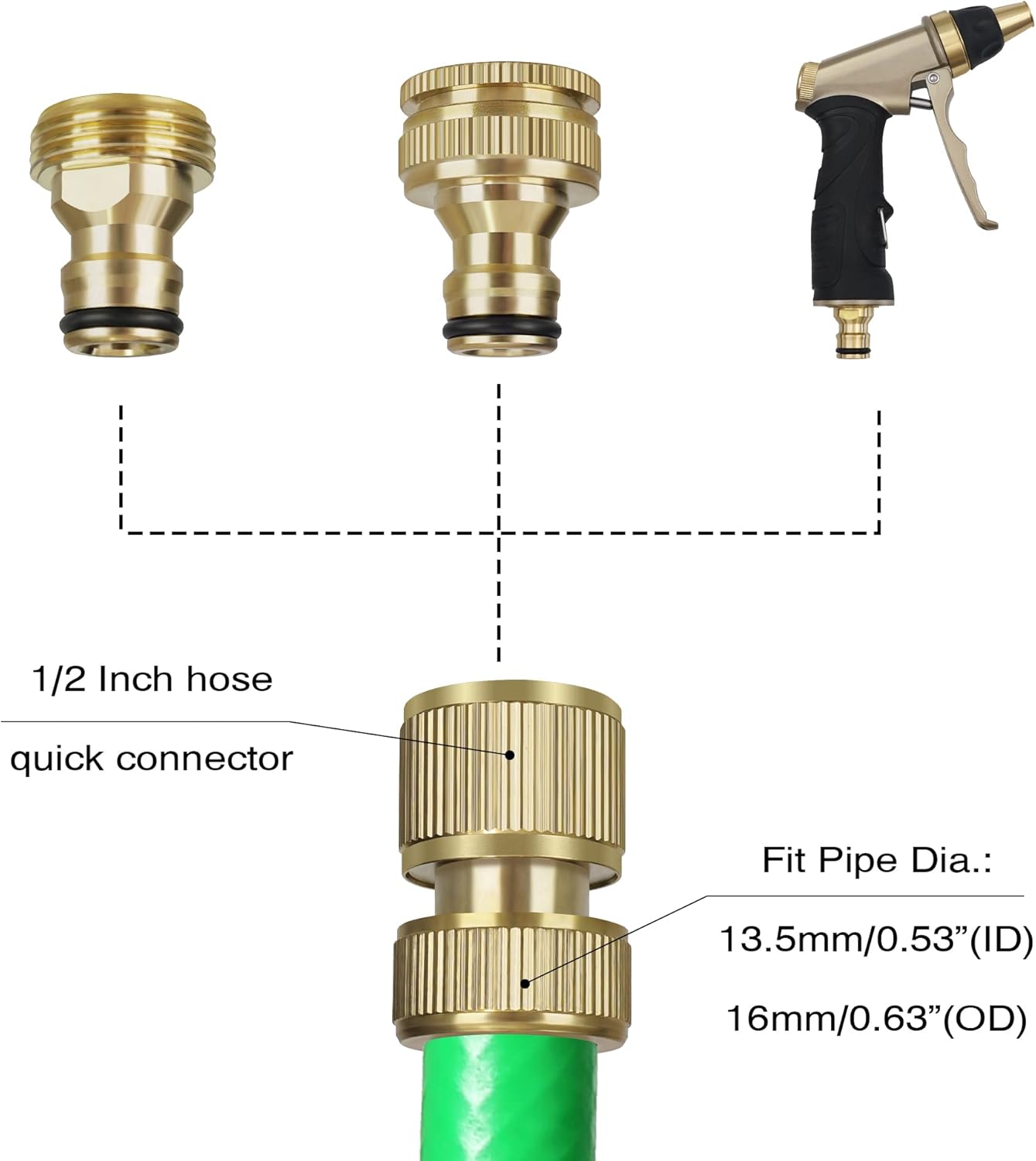 Raccord rapide en laiton pour tuyau d'arrosage, connecteur extensible de 1/2 pouce pour robinet de jardin, adaptateur pour machine à laver et jardinag - 3