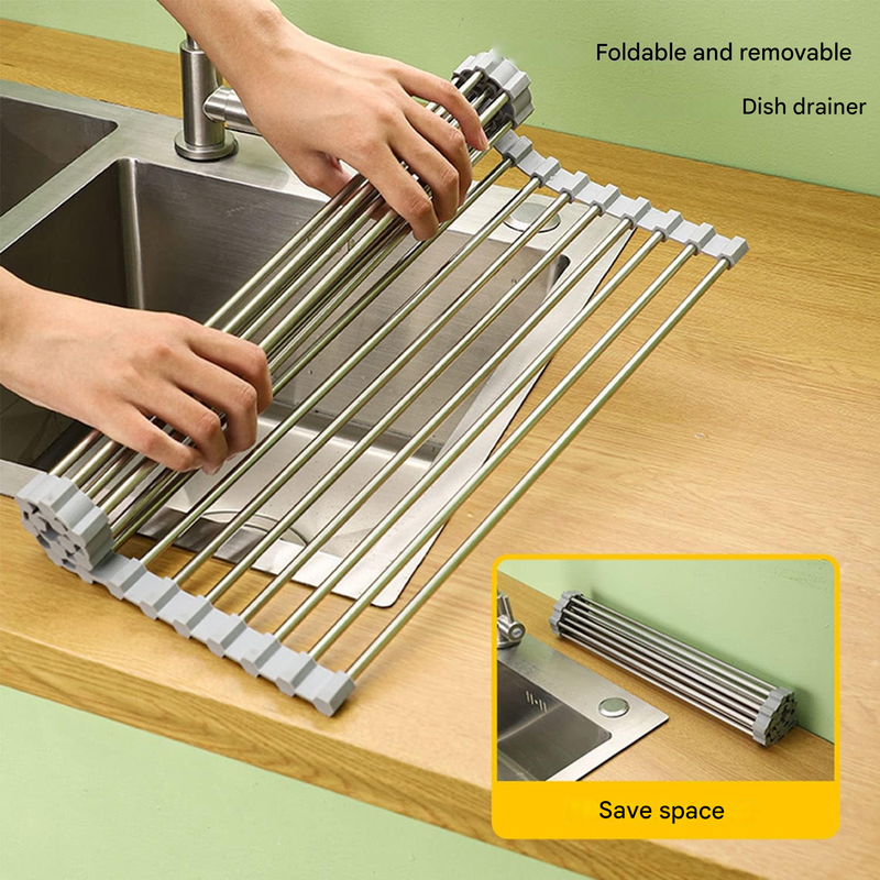 Składana i wyjmowana suszarka do naczyń, praktyczny dodatek do domu, szara, 37 x 30 cm, 15 tub - 2
