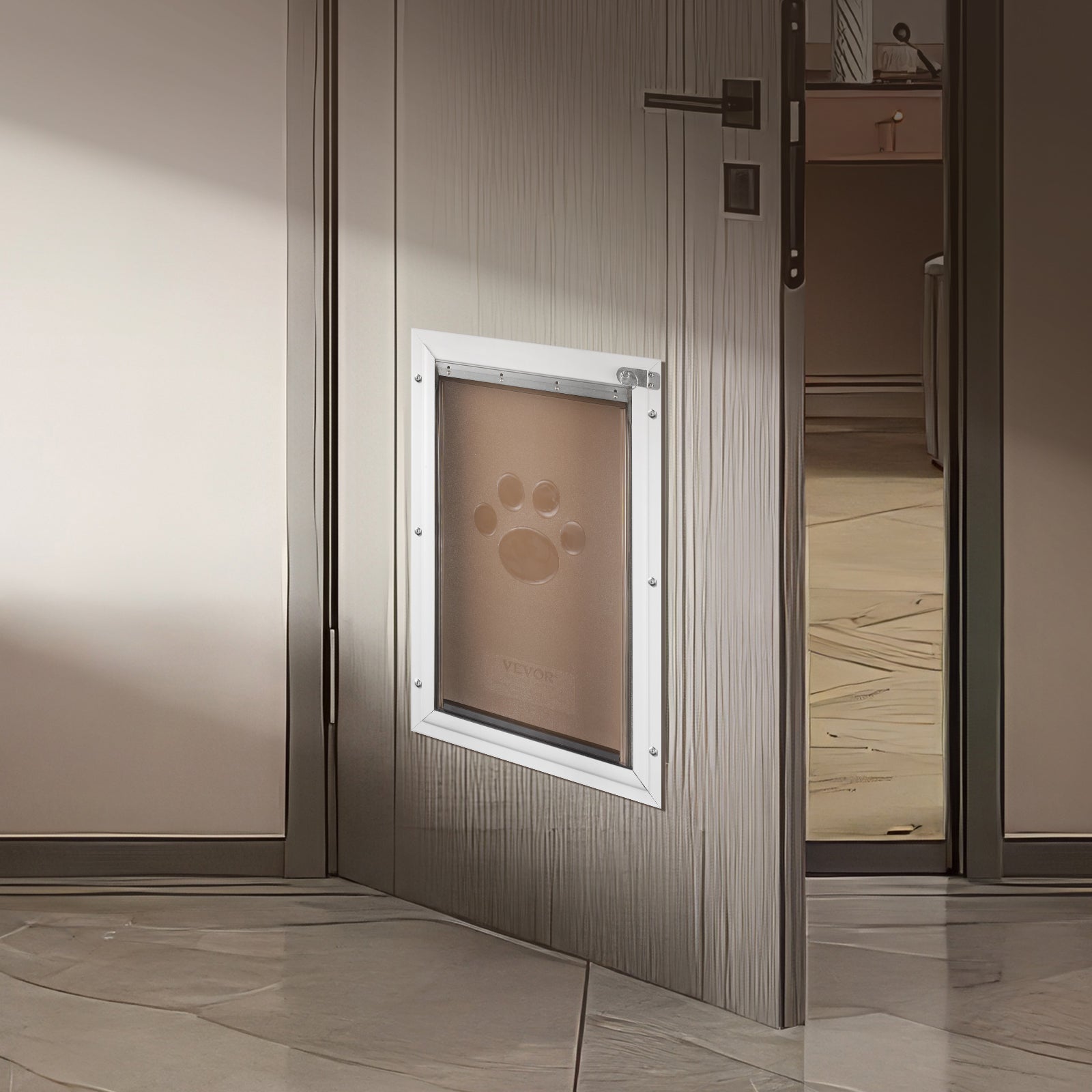 Gatera para Animais,VEVOR Porta para Cão e Gato 337x509 mm,Estrutura em Alumínio,Sistema de Fechamento e Tampa,Resistente às Intempéries,Branco L - 8