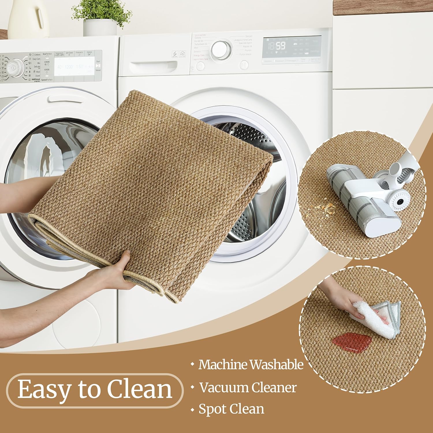 Tapete antiderrapante imitando o sisal, tapete lavável e amigável com animais, tapete durável e resistente a arranhões, para sala, quarto（60*90） - 6