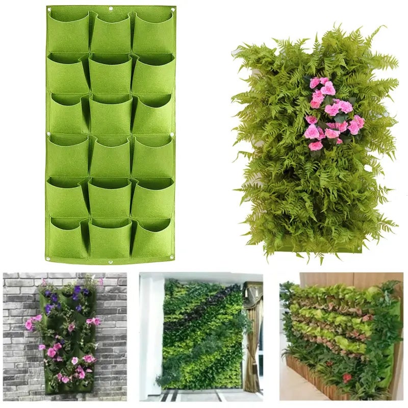 Lot de 2 sacs de culture suspendus, jardinière murale verticale, sac de culture mural pour décoration murale intérieure et extérieure, 18 poches - 2