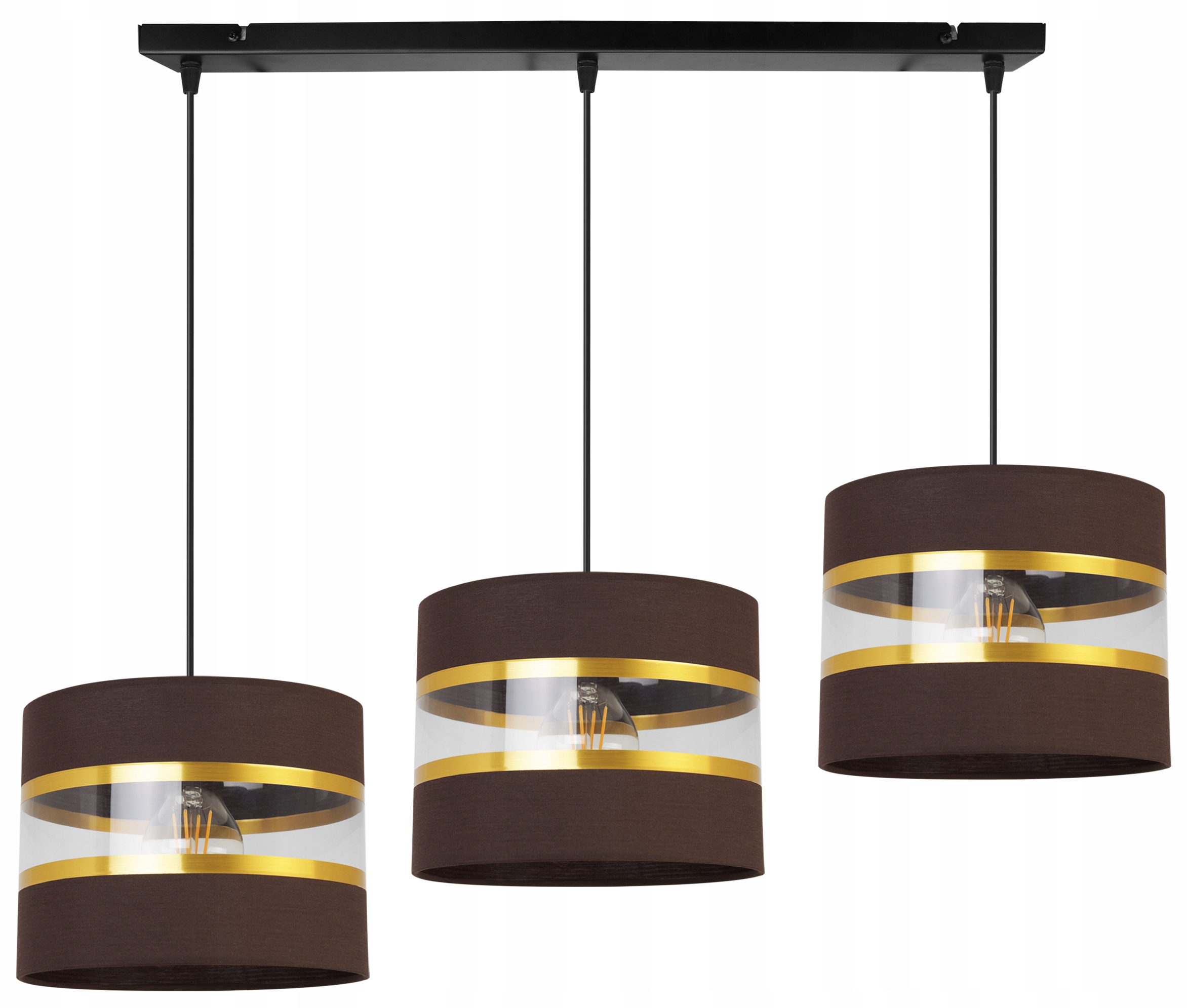 Lampa sufitowa wisząca Elegance Gold boho 3xE27 abażur walec czarno/brązowy Light Home LH