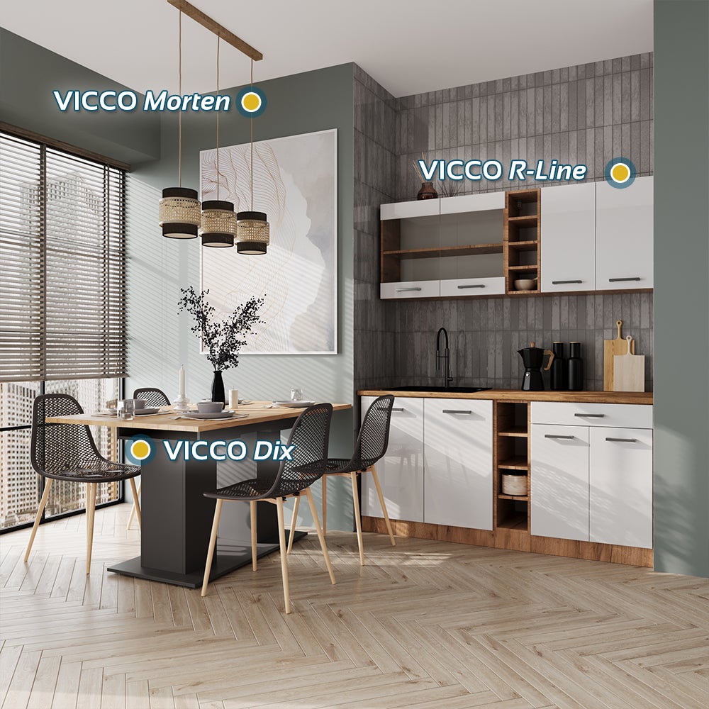 Vicco Cuisine R-Line, Blanc brillant/Chêne doré, 160cm sans PT - 4