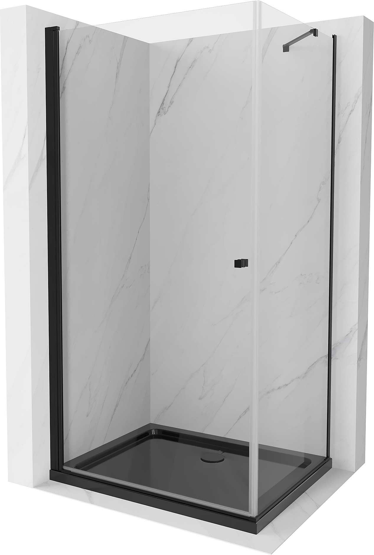 Mexen pretoria cabina de ducha batiente 100 x 70 cm, transparente, negro + plato de ducha flat, negro - 852-100-070-70-00-4070b