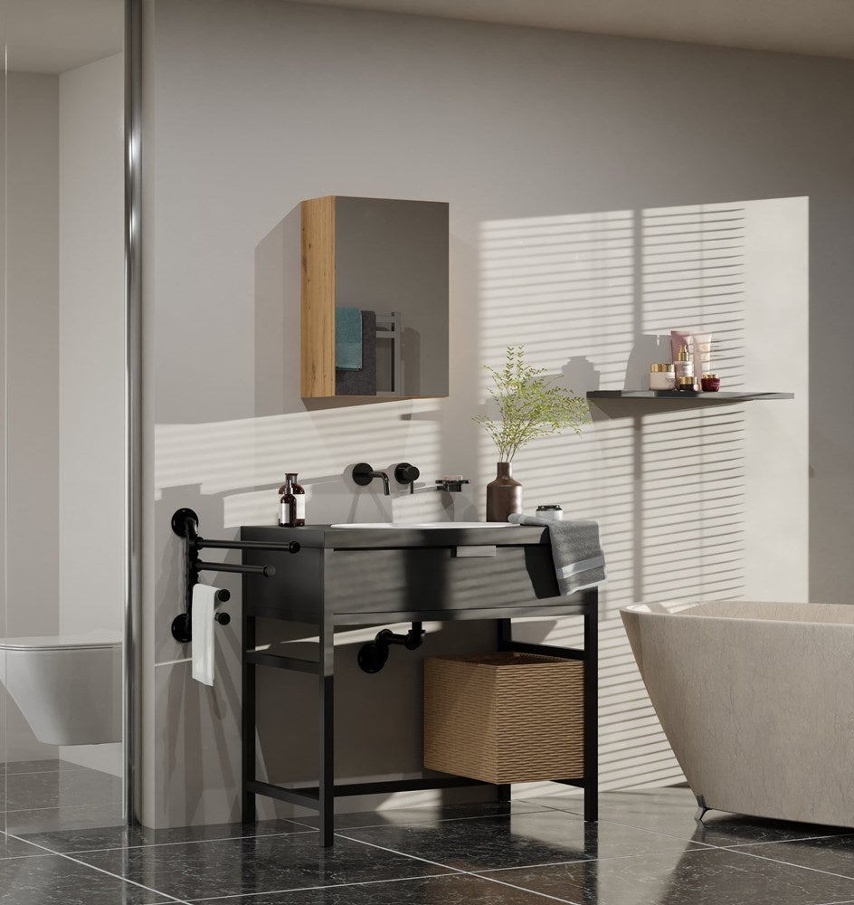 TONNI - Armoire de toilette murale 1 porte - Meuble SDB avec miroir - Dimensions 40x22x60 cm - Rangement Salle de bain - Chêne - 5