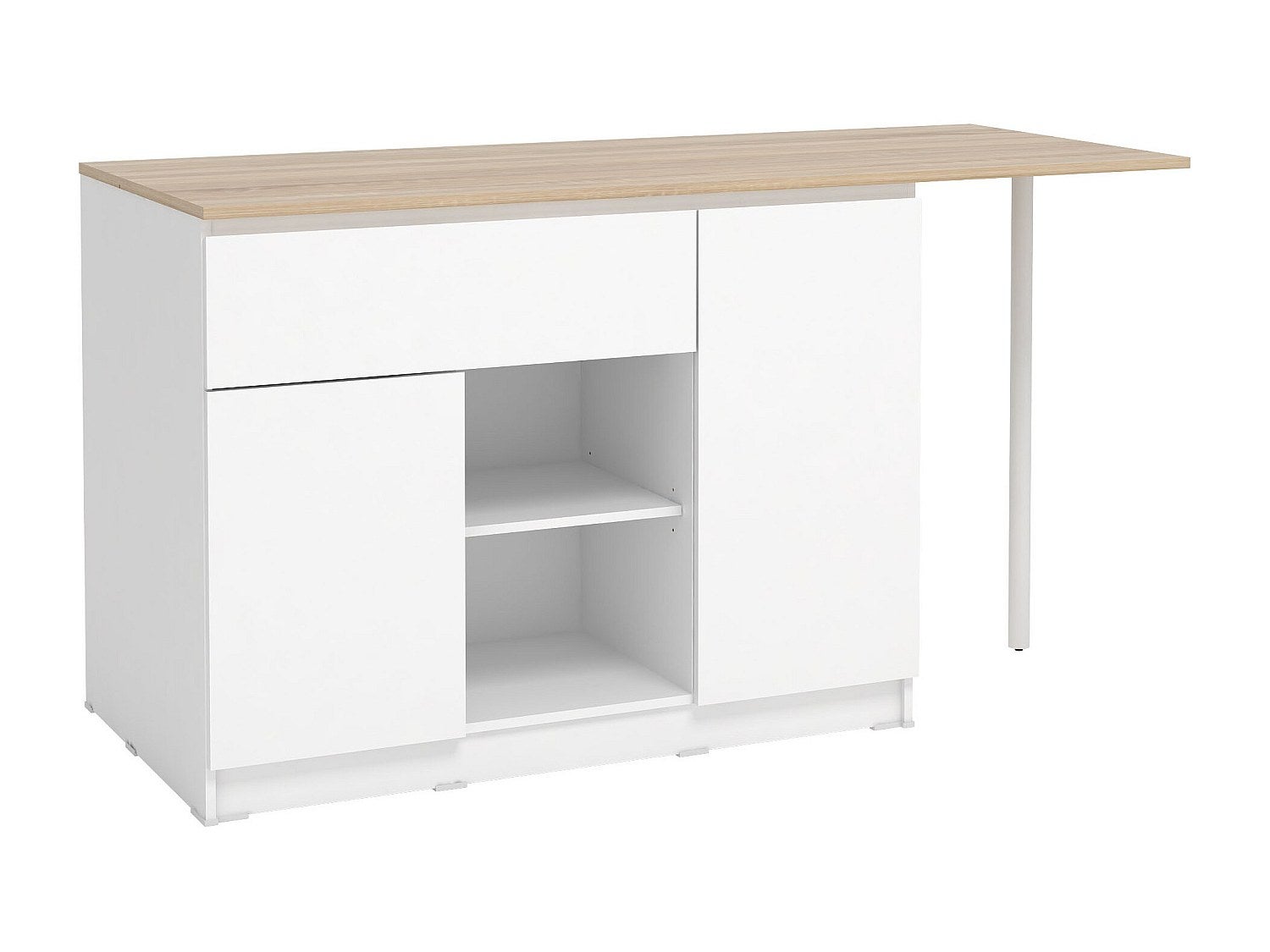 Ilot central de cuisine avec 2 portes, 1 tiroir et 2 niches - Blanc et naturel - TUNORI - 2
