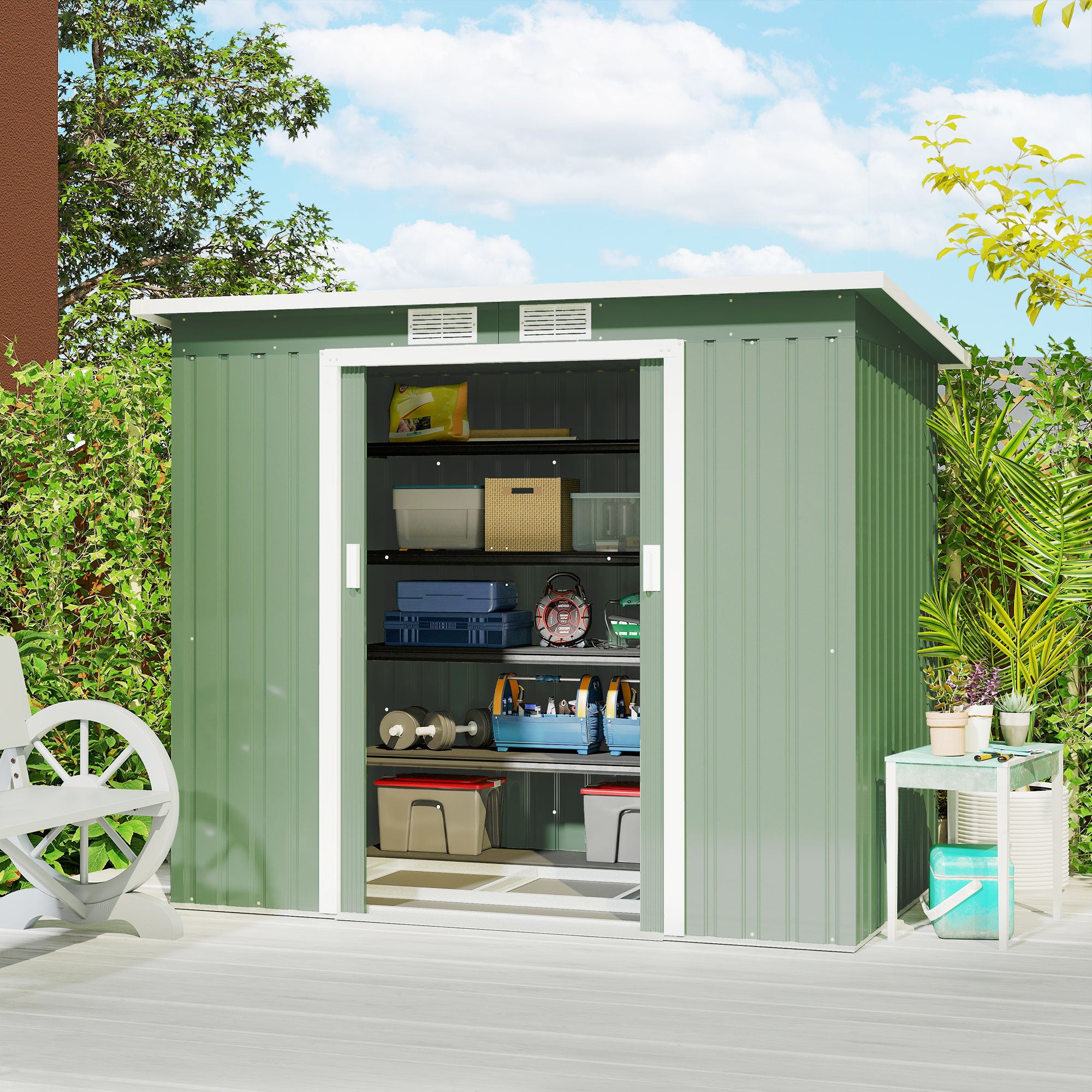 Cobertizo de jardín base de 2,1 m² Outsunny 213x130x173 cm verde - 2