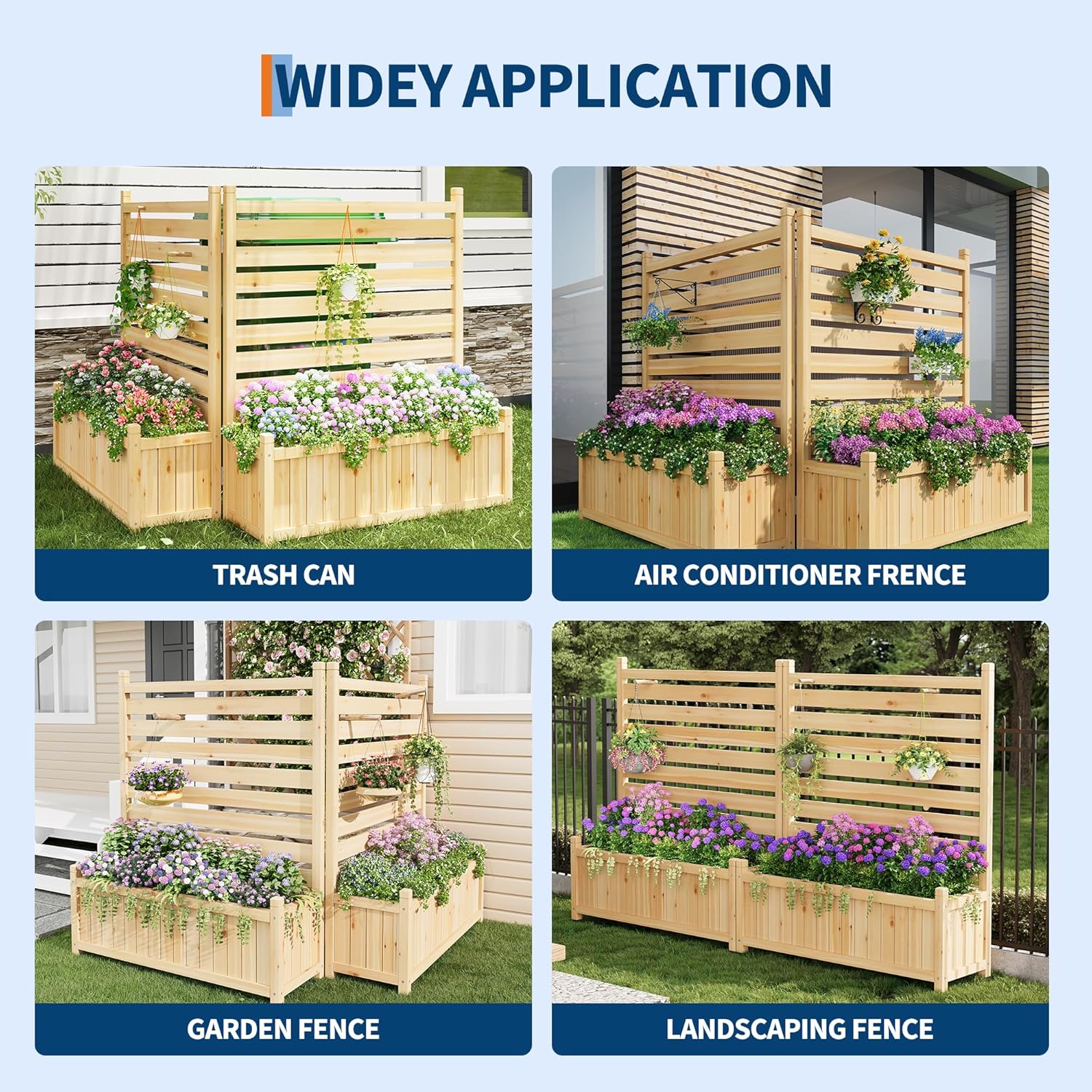 JARDINIERE-Écran Extérieur avec Bac à Plantes - Clôture en bois brut naturel ,Panneaux pour Cacher Unité AC,Poubelles - 5