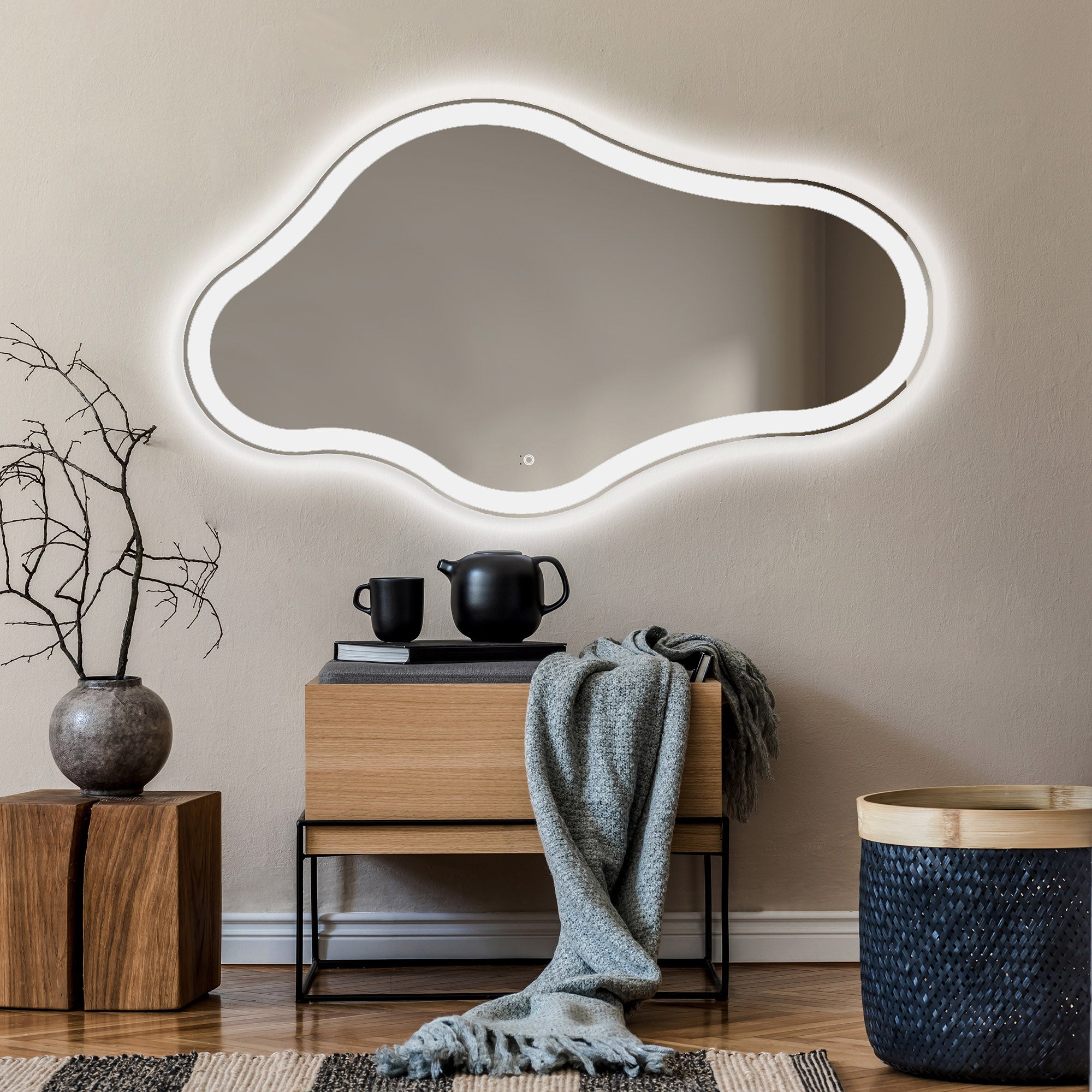 Podświetlane lustro łazienkowe - Asymetryczne lustro 174x94cm - Lustro łazienkowe LED z czujnikiem aktywacji - Chłodna biel 7000K (CHM222)