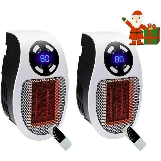 2pièces 500 Watts Chauffage Soufflant Ceramique Mini Chauffage Soufflant Chauffage Dappoint éConomique Portable Prise avec Thermostat et Minuterie