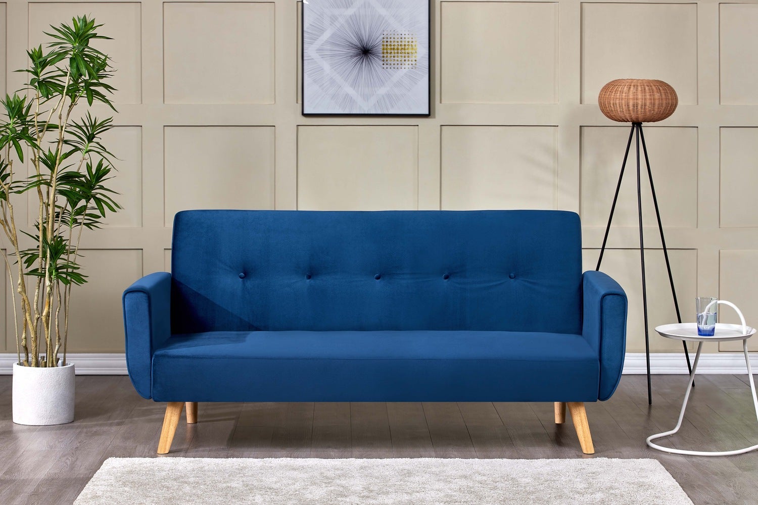 MALMO Divano scandinavo convertibile posti tessuto blu Leroy