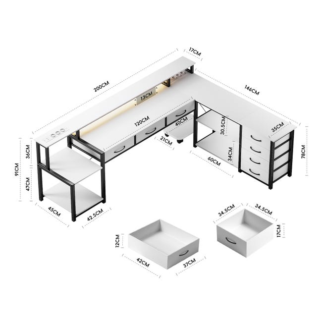 Scrivania Angolare per Coputer a Fora di L, Tavolo da Gioco con 2 LED Scrivania Angolare per Coputer a Fora di L, Tavolo da Gioco con 2 LED