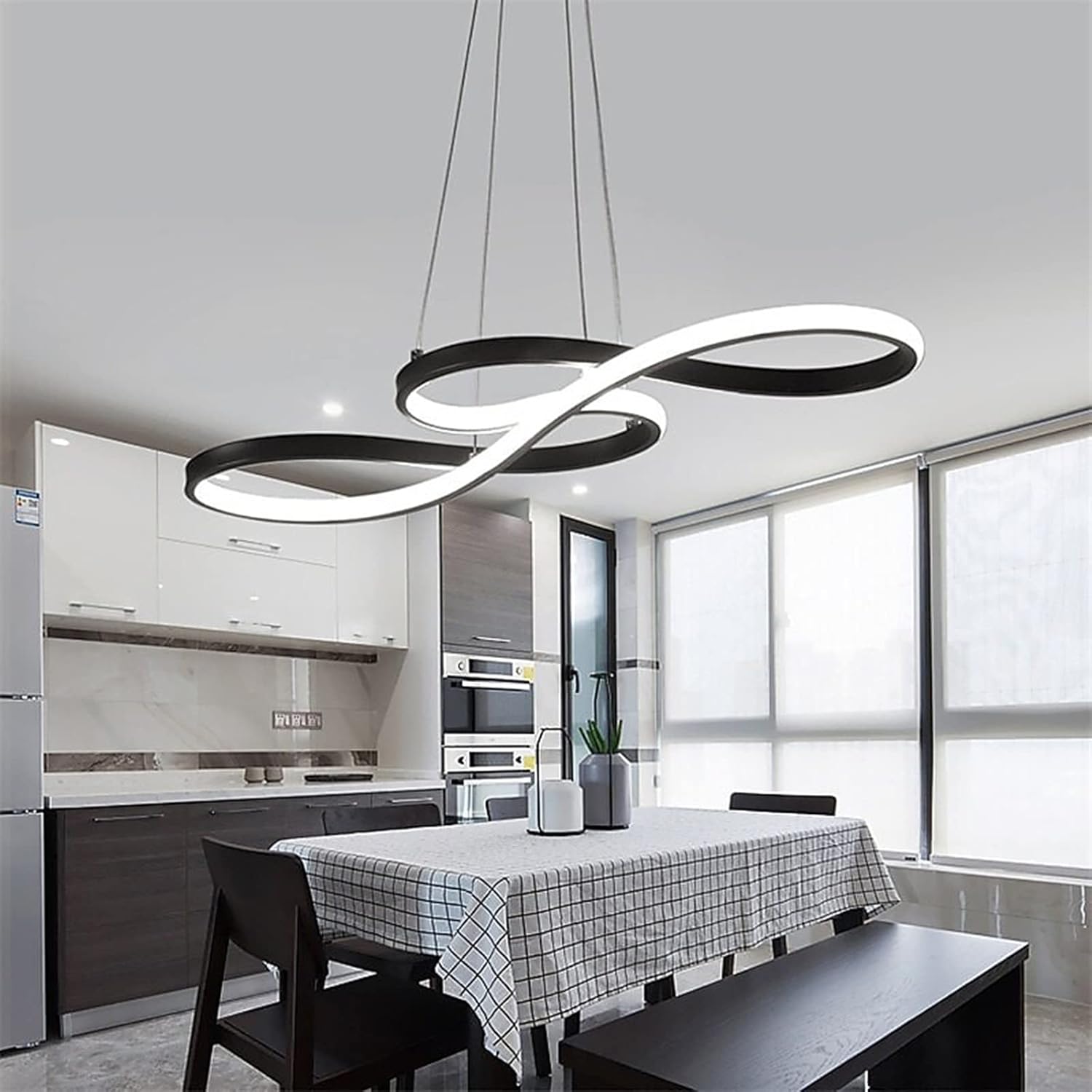 COMELY Suspension LED Noire 52W 5850 lm, Luminaire Suspendu Design Moderne à Intensité Variable avec Télécommande pour Salon Salle à Manger Chambre - 6