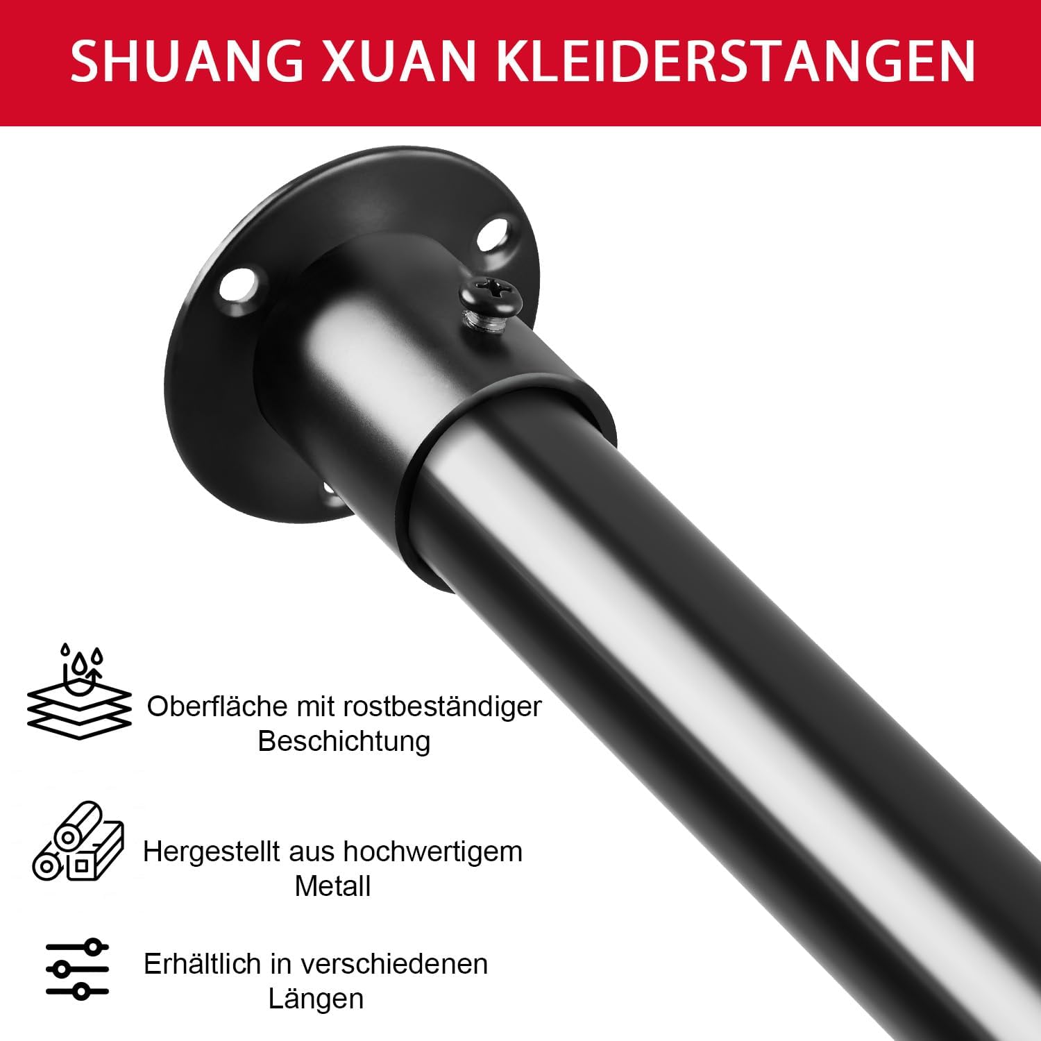 Tringle de penderie rétractable, tringle à rideau de douche, diamètre 25 mm, facile à installer et peu encombrante, noire (50-70 cm) - 2