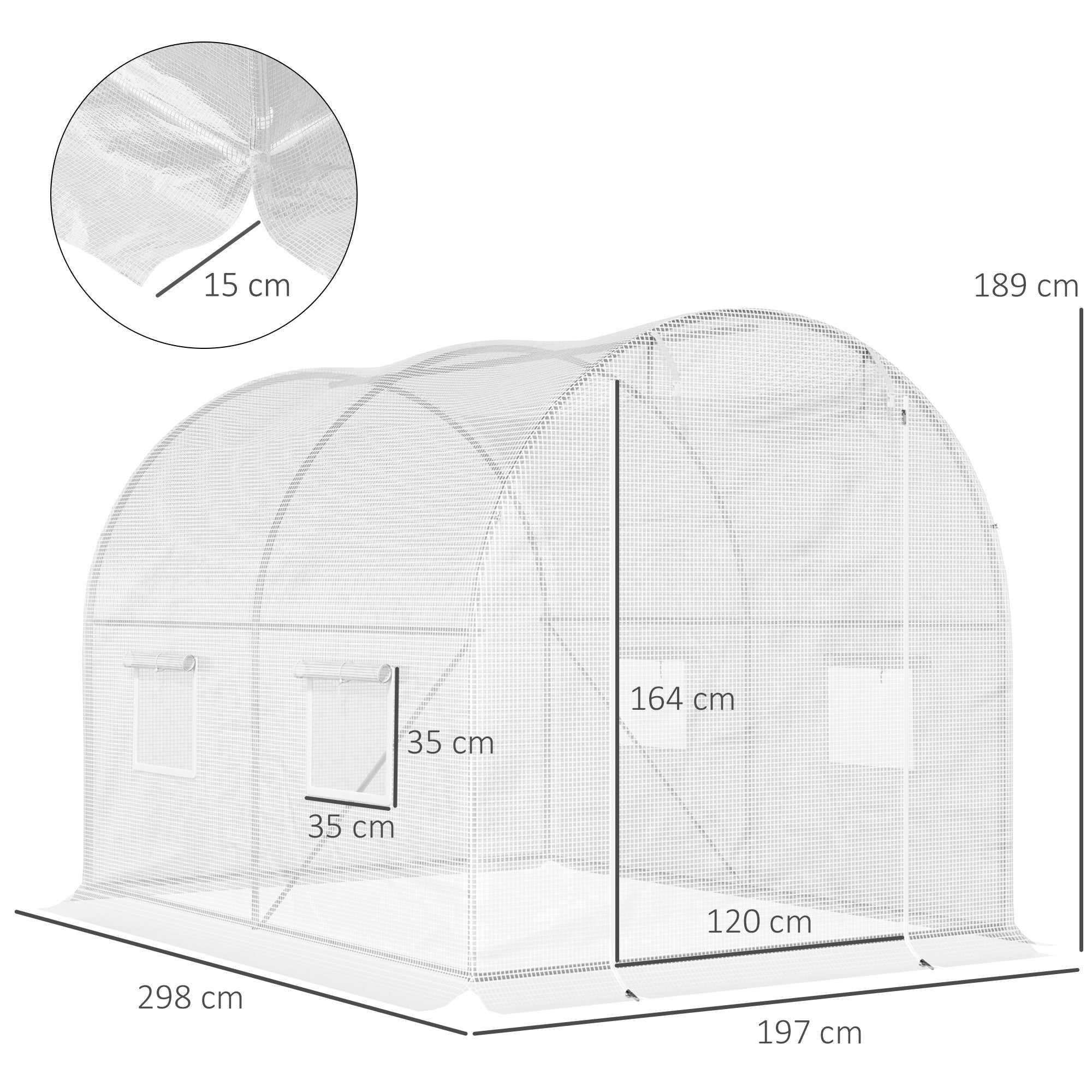 Serre de Jardin Tunnel 6 m² 3L x 2l x 1,9H m Acier galvanisé renforcé diamètre 2,4 cm + PE Haute densité fenêtres Porte Blanc - 5