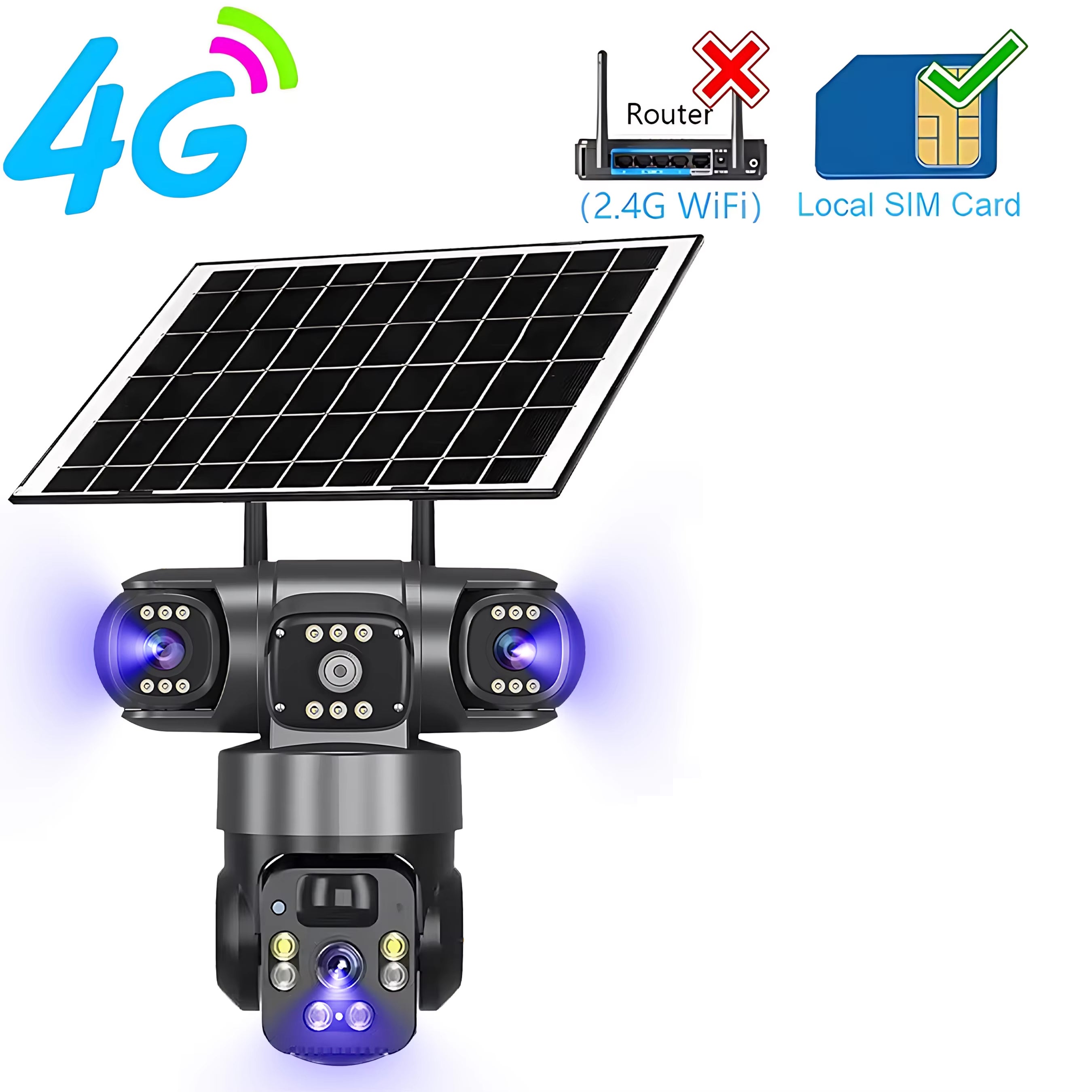 SEHMUA 2K Telecamera Wi-Fi Esterno Senza Fili a Batteria, 360° PTZ Videocamera Sorveglianza con Pannello Solare, Rilevamento PIR, Allarme, Visione Notturna a Colori, Audio a 2 Vie, IP66, 2 Pezzi
