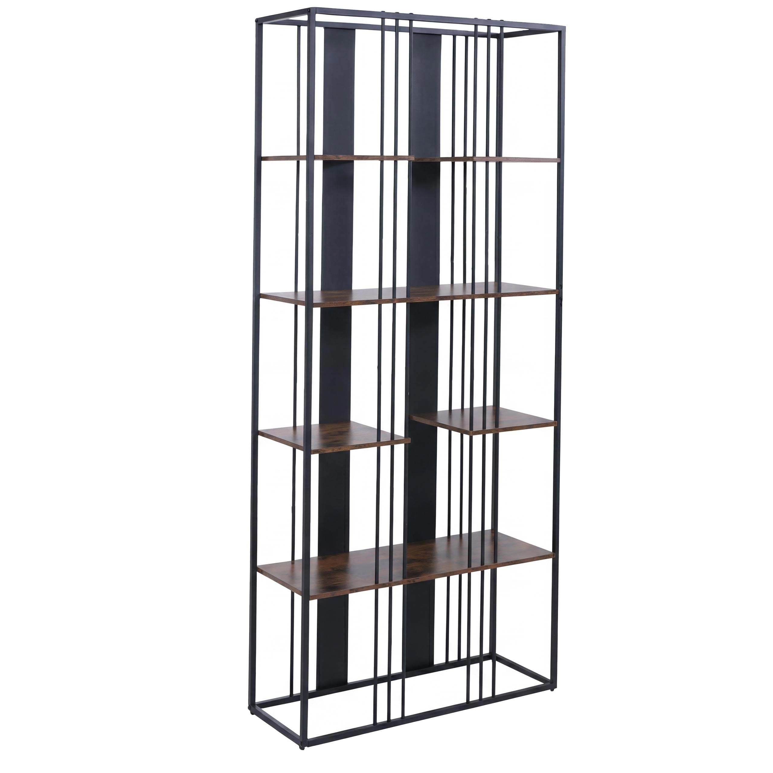 Regał HWC-P12, regał na książki, wysoki regał, metal przemysłowy melamina z certyfikatem MVG 180x80x31cm ~ czarny, ciemnobrązowy