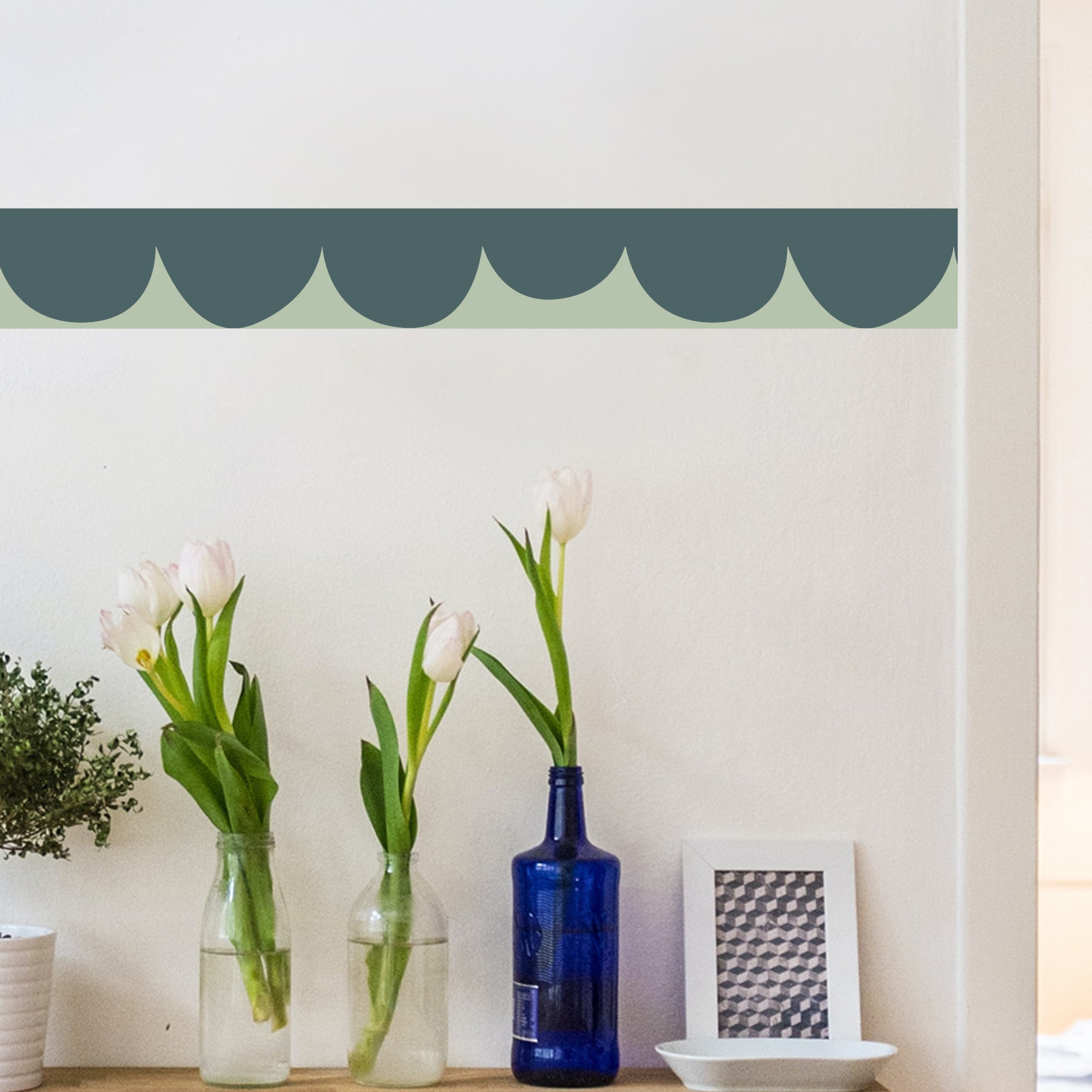 Frise Décorative Adhésive, Fleurs Pastels, Feuillage, Beige, Vert, Rose Pastel, 9 Cm X 300 Cm