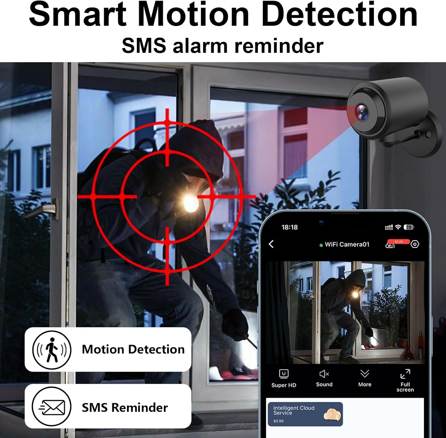 Caméra cachée, caméras de sécurité HD WiFi sans fil avec stockage sur carte SD et contrôle par application, surveillance sans fil - 6