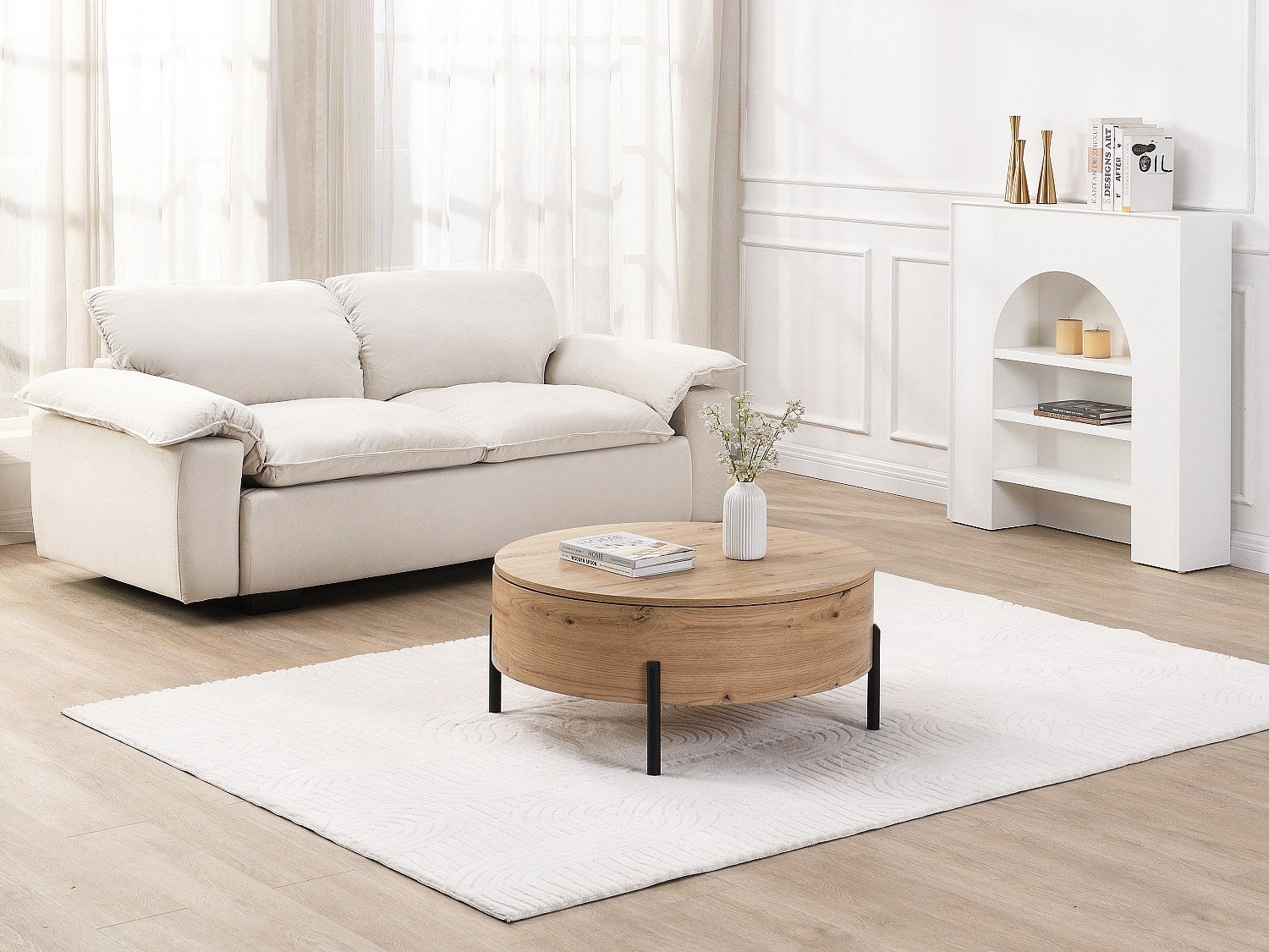 Stolik kawowy z obrotowym blatem i schowkiem z MDF - Naturalny - YEMELIA