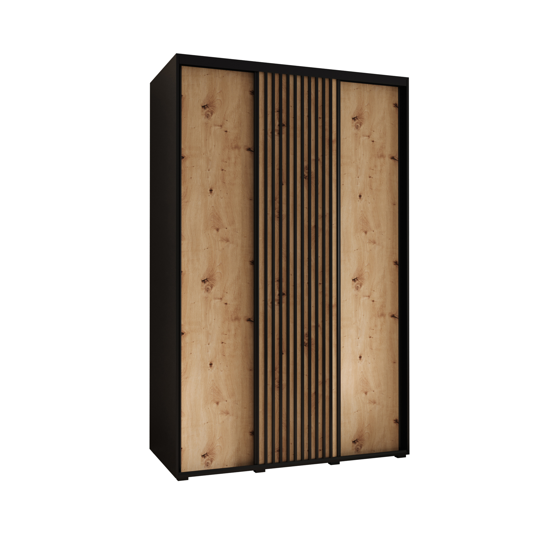 Szafa przesuwna wysoka Lanko 1 160 x 45 x 235,2 cm czarny + artisan + lamele czarny - Abiks Meble