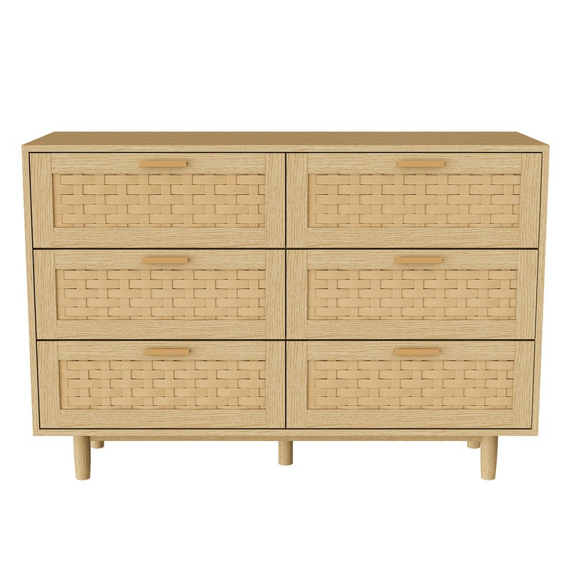 Armoire à tiroirs, Armoire de rangement en rotin - poignée en métal - 4 portes - Chambre à coucher, couloir, salon, chêne/noir - 8