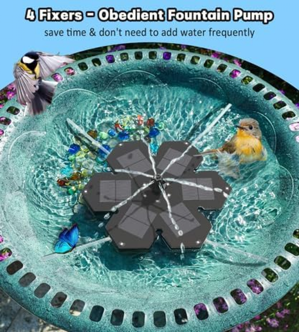 Fontaine solaire avec LED 2025, pompe flottante solaire d'extérieur 1,5 W, 7 buses pour bain d'oiseaux, étang, piscine, terrasse, fontaine de jardin - 3