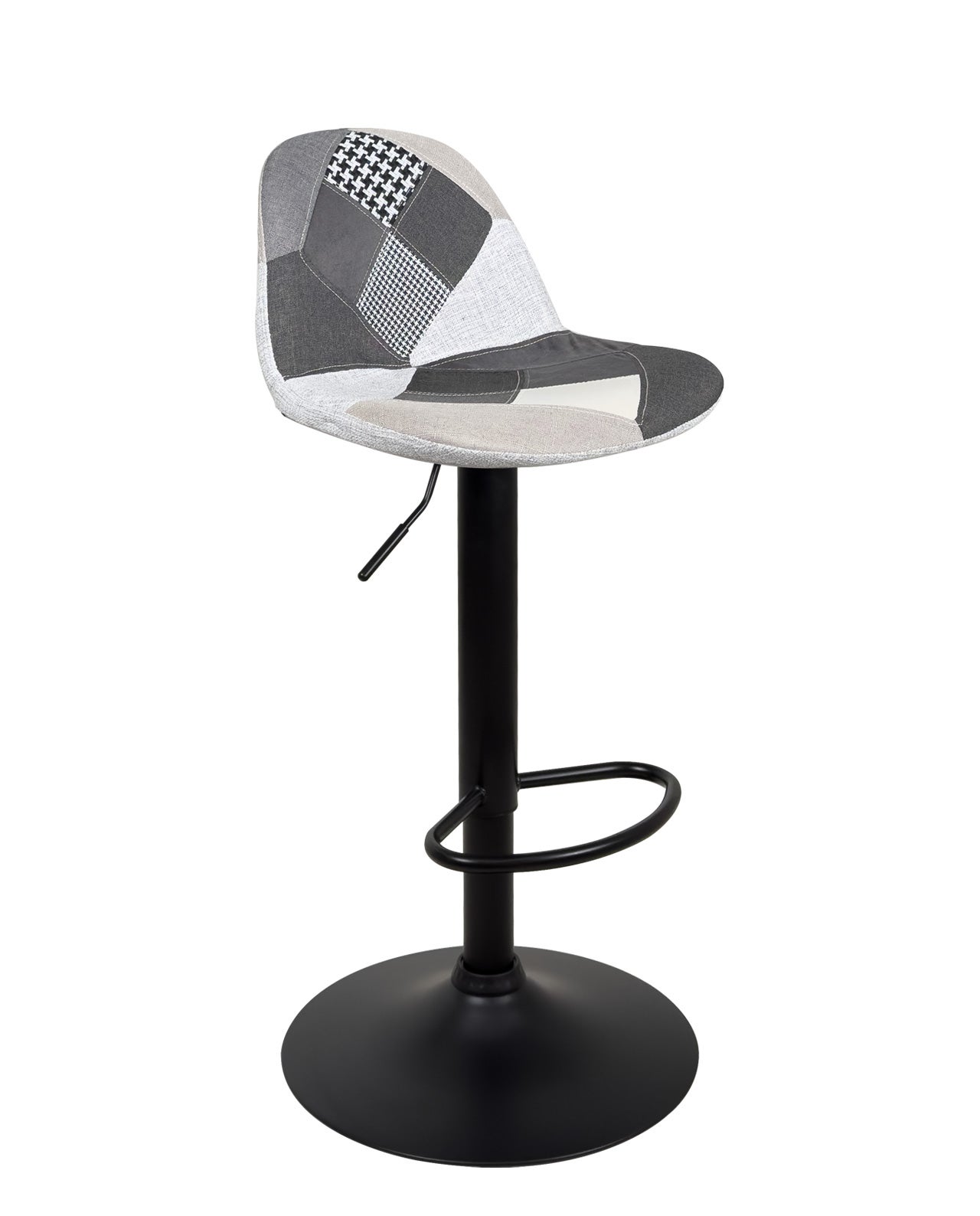 Lot 2 tabourets de bar design siège rembourré patchwork multicolore tissu, pivotant, hauteur réglable SIG (patchwork gris) - 3