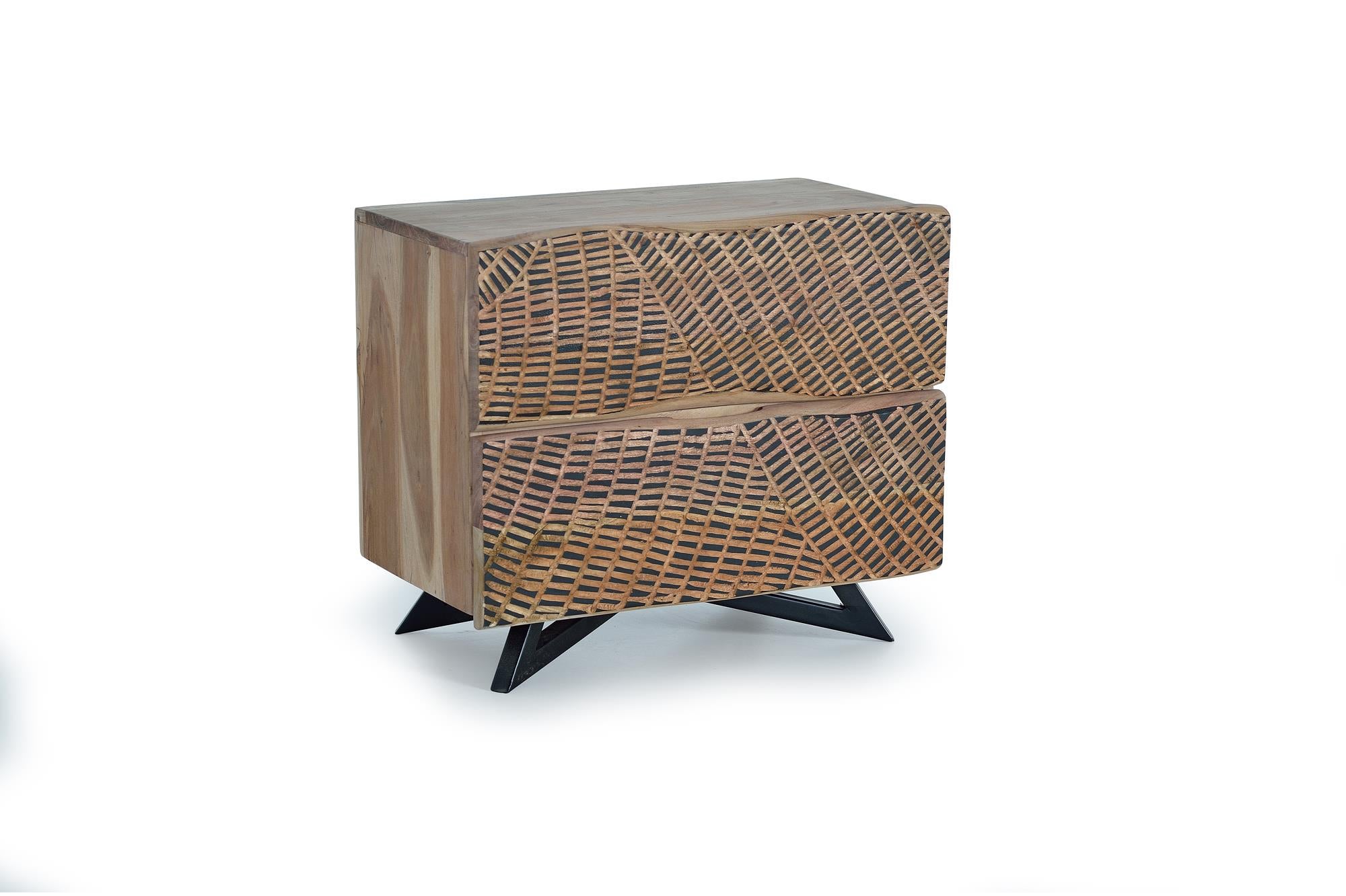 Table de chevet en bois d'acacia et pieds en metal