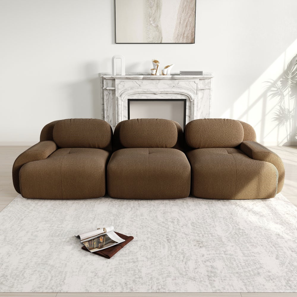 Sofa 3-osobowa, modułowa, sztruks premium, nie wymaga montażu, tapicerka wysoce elastyczna, brązowa