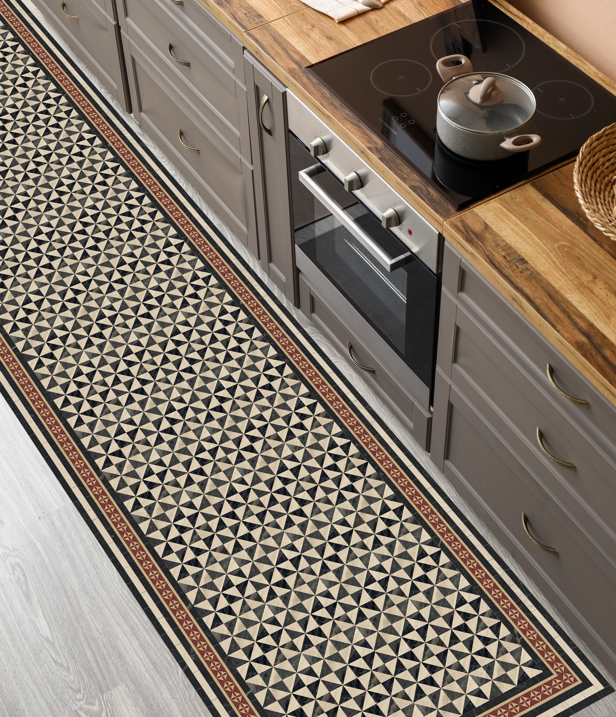 Tapis antidérapant en vinyle Damero Omar 66x250 cm - PVC imprimé, lavable, ignifuge, pour le salon ou la cuisine, style hydraulique - 4