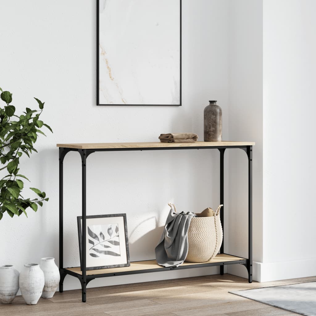 Table Console Industrielle En Bois Vieilli VidaXL - 101x30,5x75 Cm, Plateau Ingénierie, Cadre Acier, Pieds Réglables