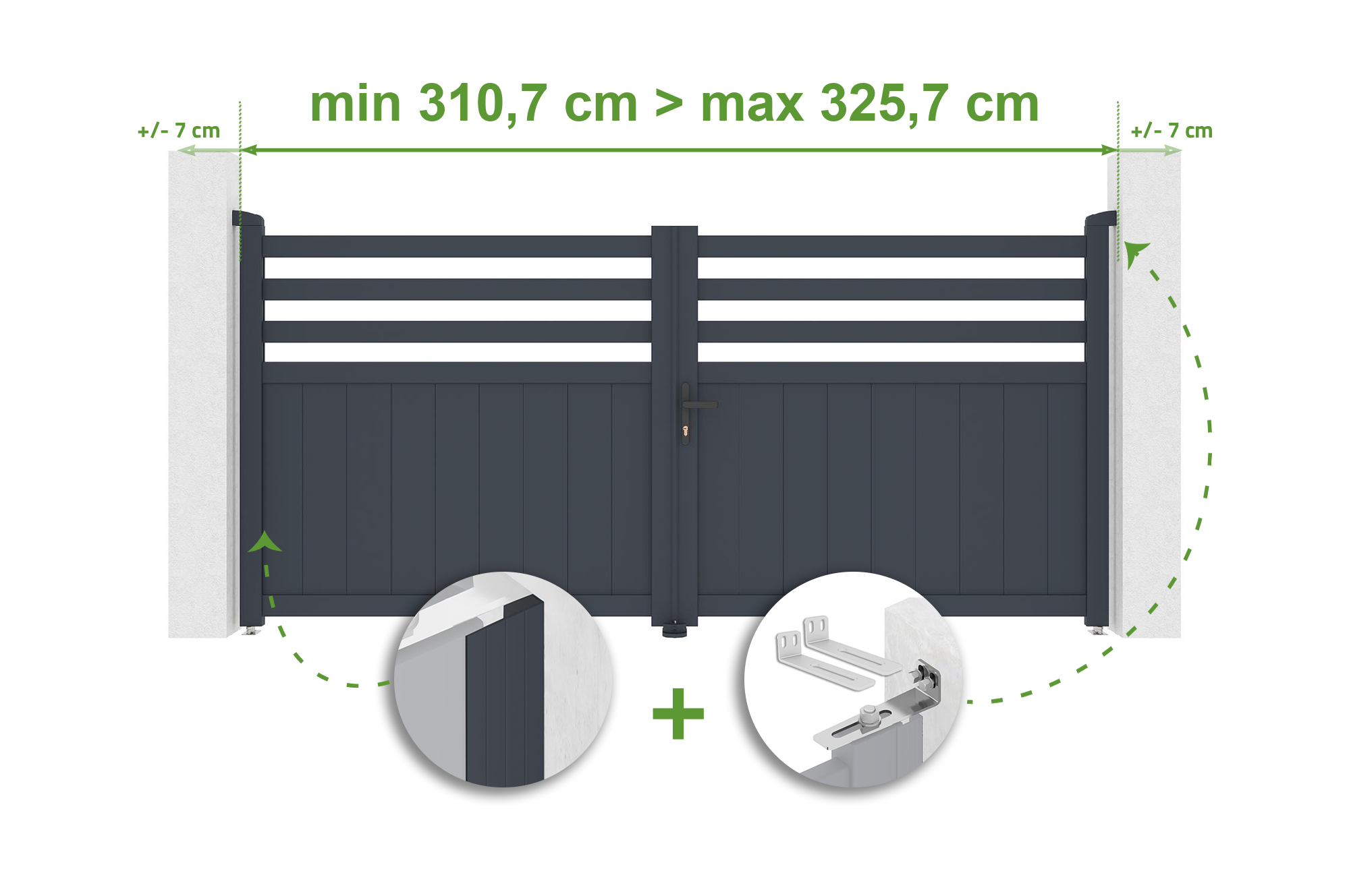 Brama skrzydłowa regulowana szerokość 3m NEVIS H.140cm szara aluminiowa
