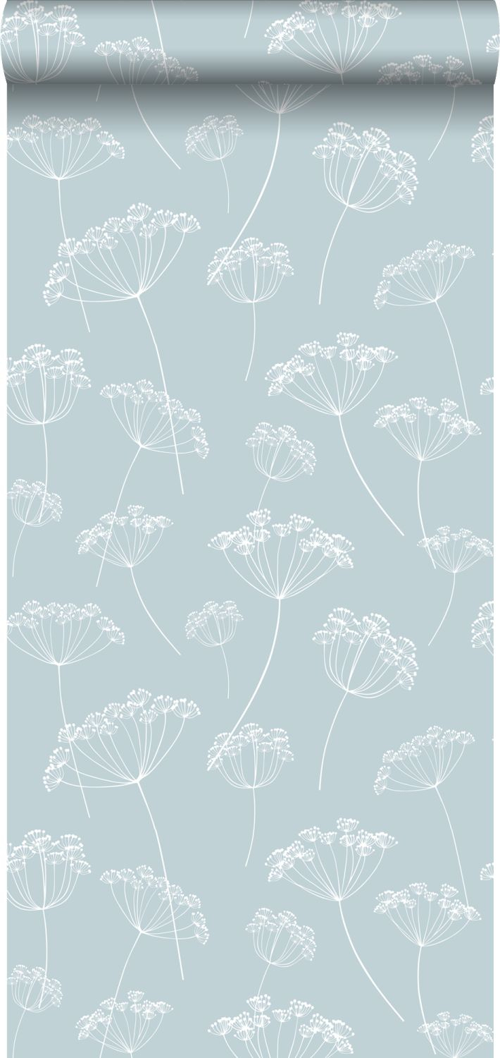 Papel pintado umbelas azul claro y blanco - 0,53 x 10,05 m - estahome