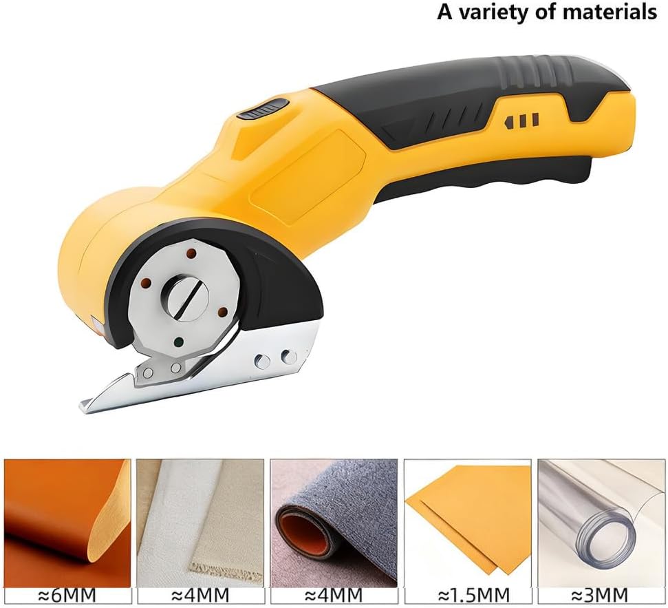 Ciseaux électriques sans fil - 2000 mAh - Coupe le cuir, tapis, carton et PVC - Bouton de sécurité et lumière de travail LED - Chargement USB - 2
