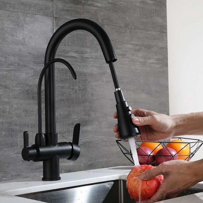 Grifo de cocina Grifo monomando de pared Negro, Grifo para