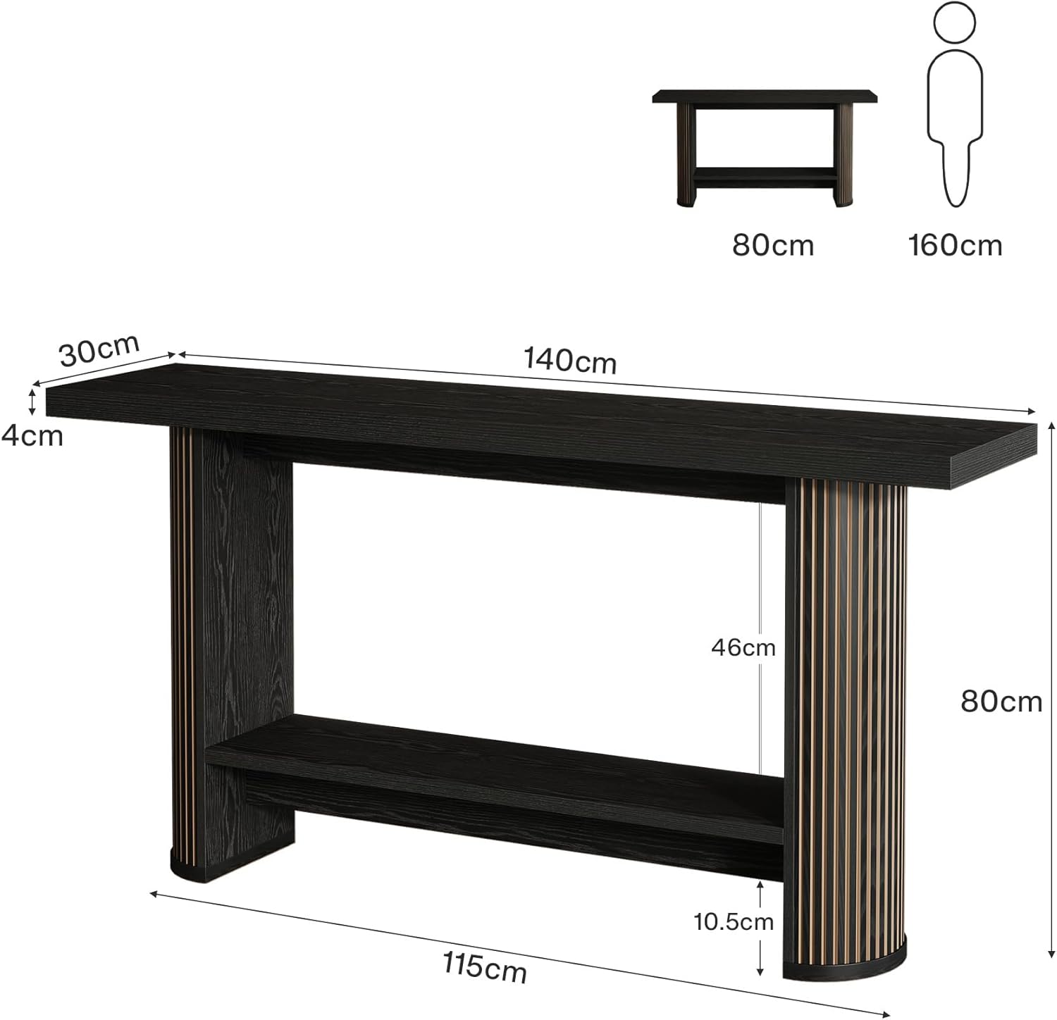 Tribesigns Console, table d'entrée/table de canapé, 140 x 30 x 80 cm, console en bois pour salon, entrée ou couloir, noire - 3