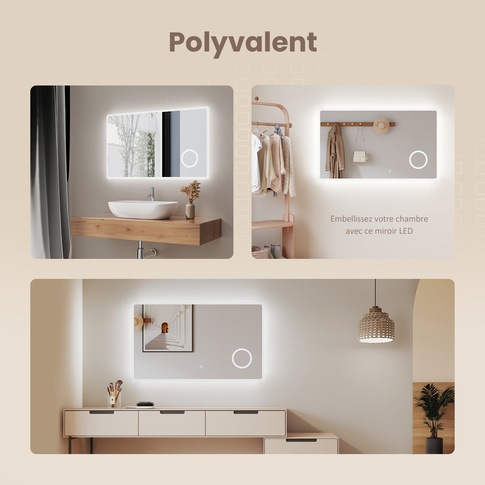 EMKE Miroir lumineux salle de bain 100x60cm, Miroir LED avec Interrupteur Tactile, 3x Grossissement, Miroir avec éclairage Lumière Blanche Froide - 7