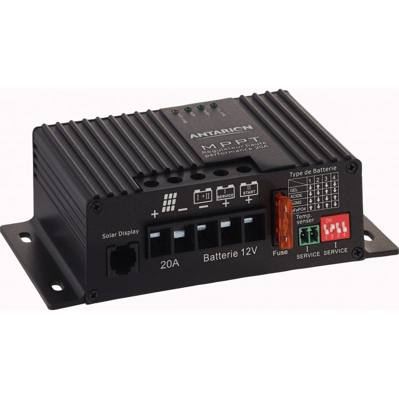 Antarion Régulateur Charge Solaire MPPT 10A 160W - Pour Batteries Acides Gel AGM