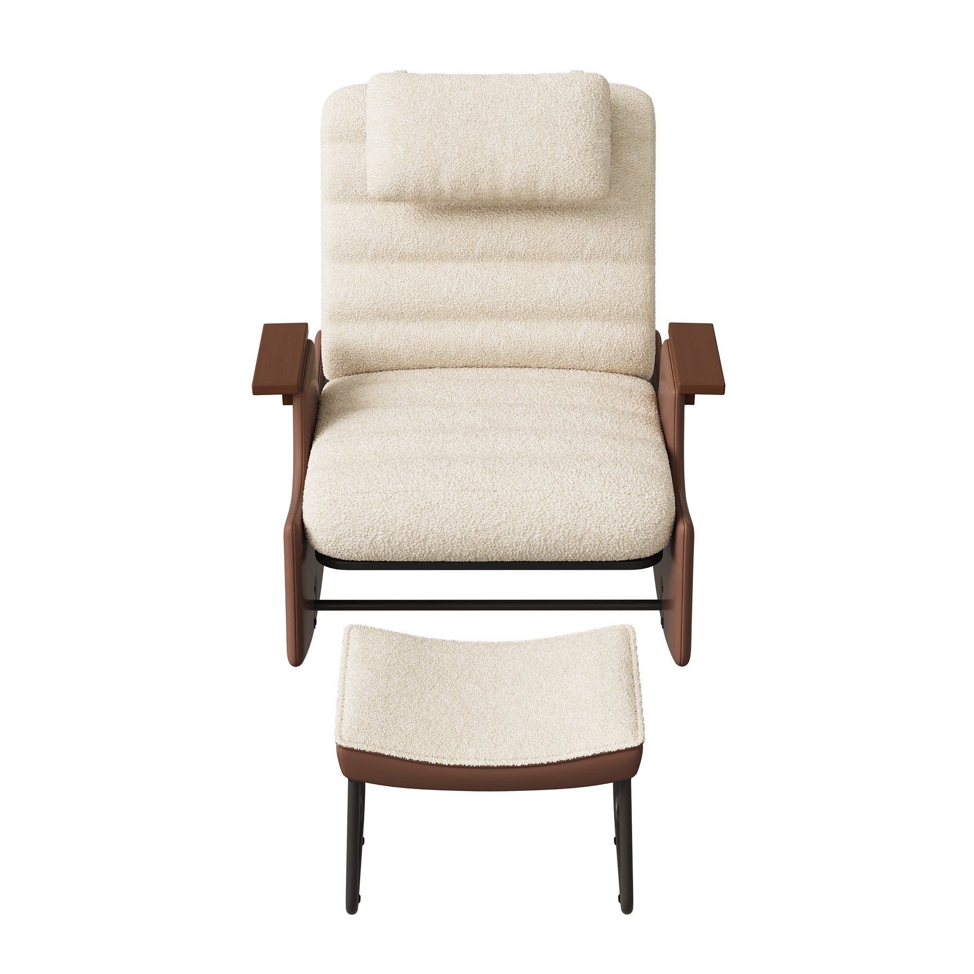 Fauteuil a Bascule avec Repose Pieds, Chaise a Bascule Allaitement Réglable 3 Positions Rocking Chair Intérieur Extérieur avec Coussin, Laine d'agneau - 9