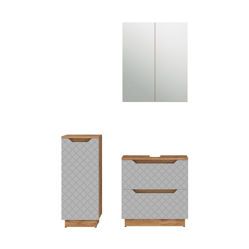 Vicco Zestaw mebli łazienkowych Lotta, Dąb/szary ze strukturą płytek, 3 części