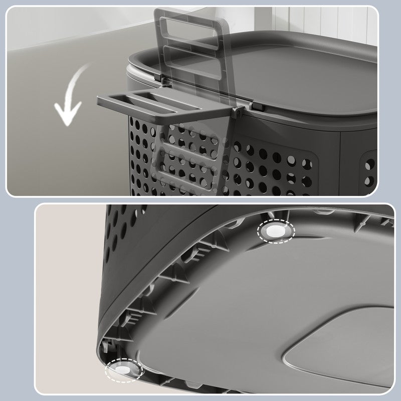 Panier à Linge en Plastique, Fin, Gain de Place, avec Couvercle, Buanderie, Salle de Bain, Chambre, Gris Foncé - 7