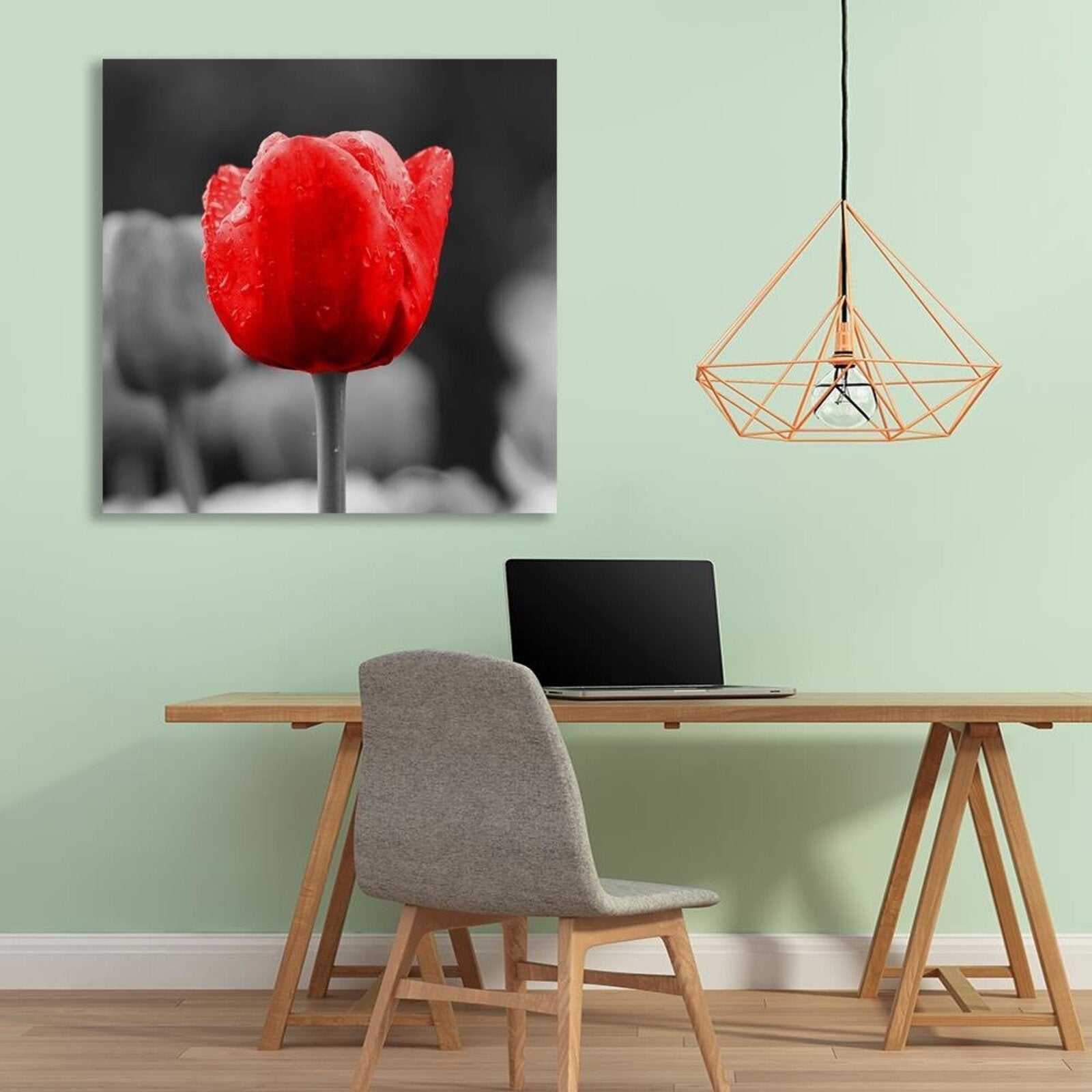 Tableau bois tulipe en rouge - 50 x 50 cm - 3