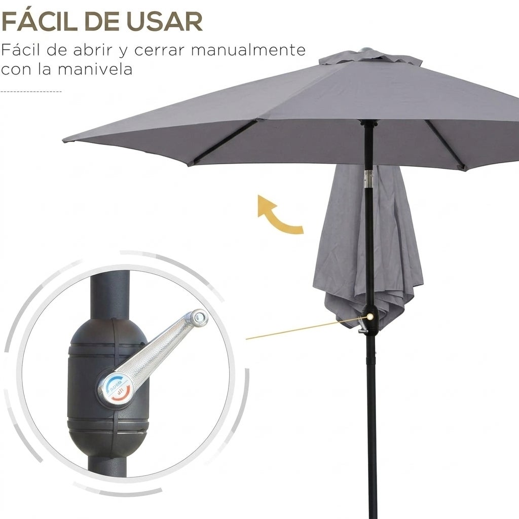 Sombrilla Parasol Reclinable para Jardín Patio Terraza Playa Piscina con Manivela Aluminio Protector UV 2.7x2.35m Gris Oscuro - 2