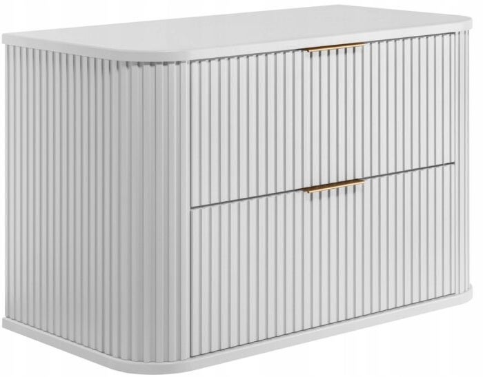 Szafka łazienkowa GLAMOUR 80 cm BIAŁA wisząca ryflowana 2 szuflady SOFT CLOSE + 2 kolory uchwytów