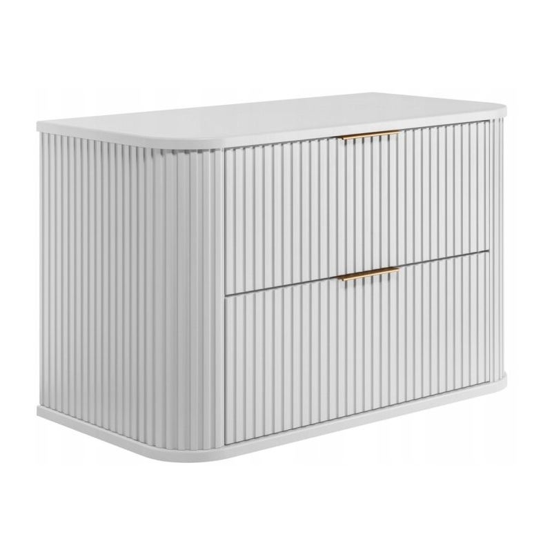 Szafka łazienkowa GLAMOUR 80 cm BIAŁA wisząca ryflowana 2 szuflady SOFT CLOSE + 2 kolory uchwytów