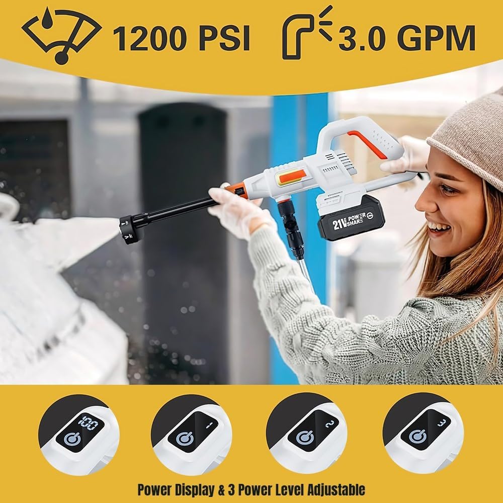 120Bar 1000W Nettoyeur Haute Pression Sans Fil Portable